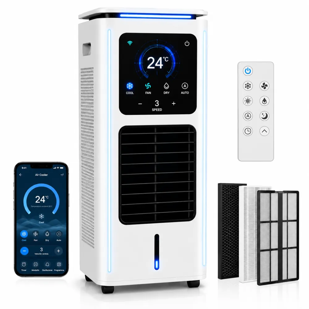 Aire acondicionado de columna con mando, app y filtros